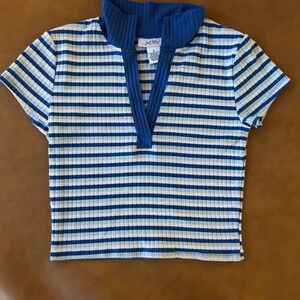 Blue and White Striped Crop Top